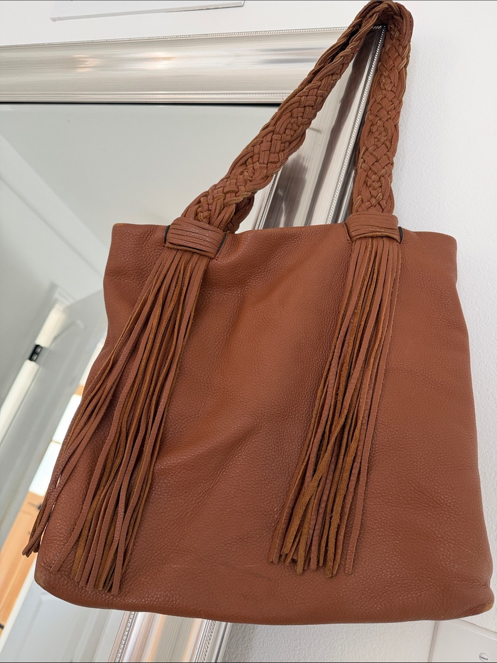 Nordstrom Brown Braided Fringe Shoulder Bag